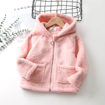 School Commencement Early Spring Girl Thicken Sheep Lamb Suede Casual Zipper Even Cap Warm Blouse male and female baby jacket foreign air