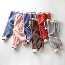 New Tide Baby Long Pants Mens Spring Dress Warm Olly Suede Foreign Air Fashion Loose Children Sports Pants Girl Super 100 lap