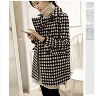 2018 đầu xuân mới áo hai dây dài houndstooth phiên bản Hàn Quốc của áo len len thủy triều nữ áo khoác đôi