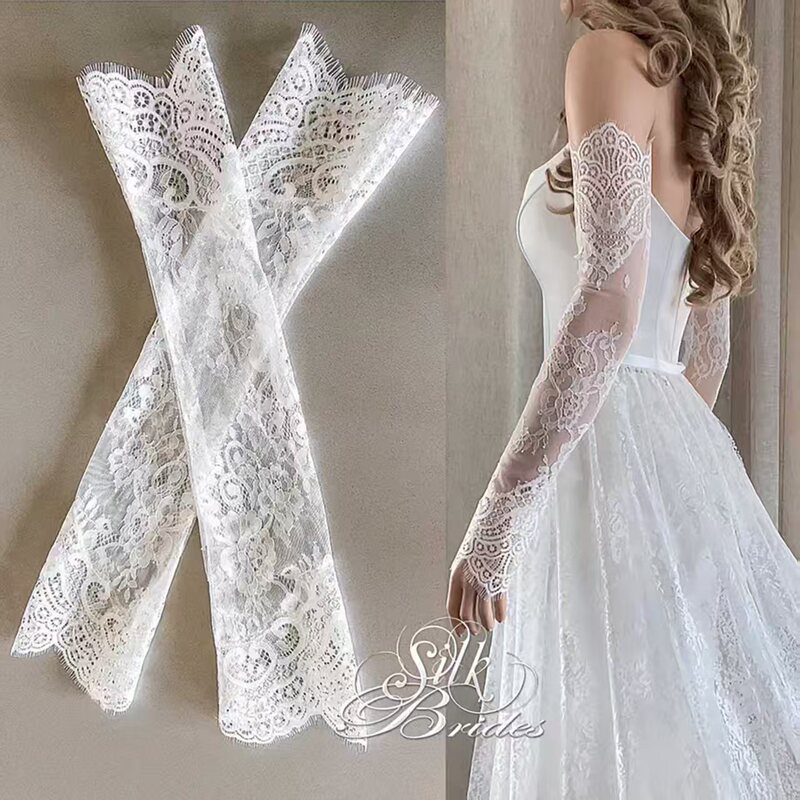 Bridesmaid Bride High-End Evening Dress Fashionable Birthday Party Fingerless Gloves Wedding Dress Detachable Lace Sleeves