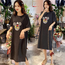 Maternity summer short sleeve maternity t-shirt medium long summer fashion Mickey print loose maternity dress summer