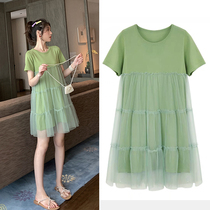 Maternity summer top 2021 summer fashion mesh stitching loose maternity dress Western style summer skirt