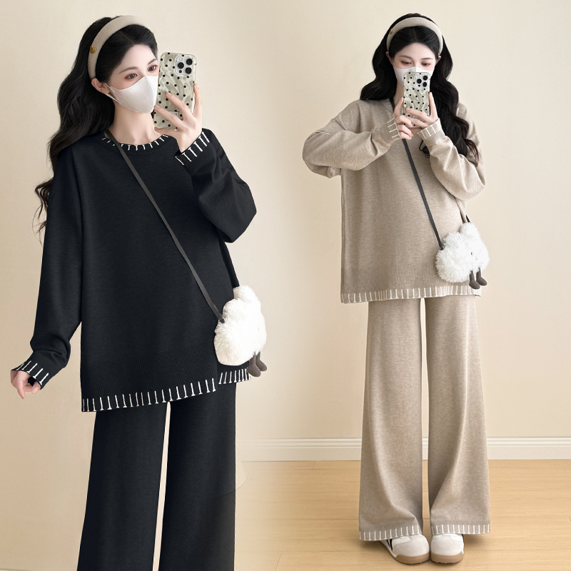 High-End Maternity Spring Clothing Spring Pregnancy Suit 2026 Autumn and Winter New Fashion Knitted Top and Pants Two-Piece Set High-End Maternity Spring Clothing Spring Pregnancy Suit 2026 Autumn and Winter New Fashion Knitted Top and Pants Two-Piece Set