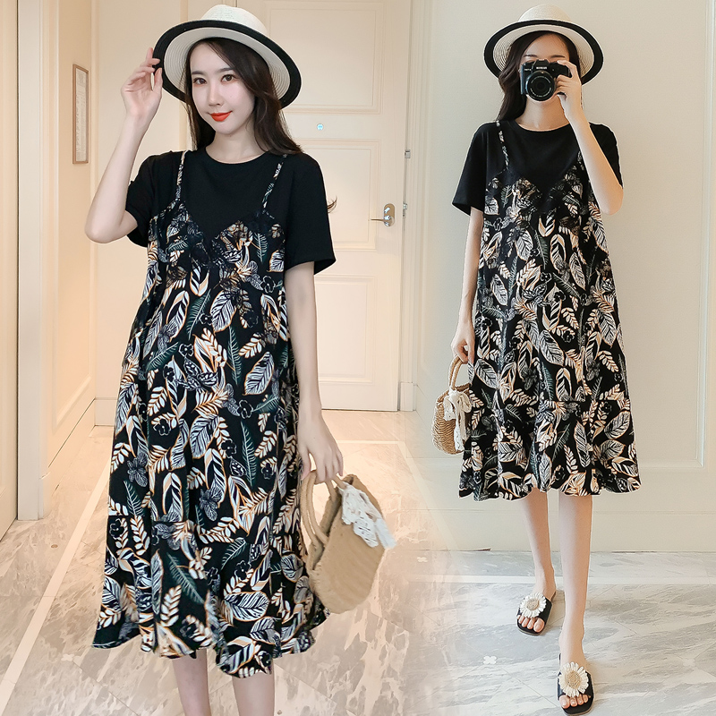 Maternity dress summer dress large size pregnant woman skirt long summer fashion stitching loose floral floral pregnant women dress tide