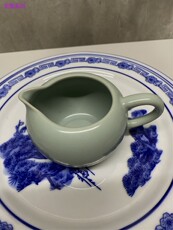 чашка 七八十年代龙窑柴烧库存老厂货陶瓷老瓷器釉下彩手绘汝窑公道杯