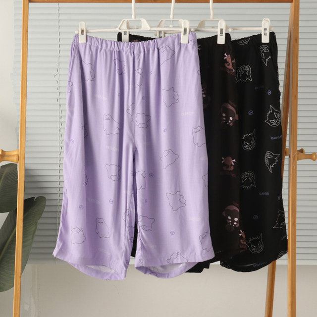 Men's cotton artificial cotton high-waist home pajamas 5-point pants