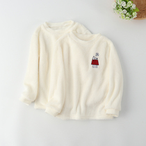 Foreign trade boys and girls round neck coral velvet long sleeve home clothing single coat pajamas winter childrens clothing