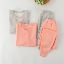Couple Mens Womens knitted cotton air layer three warm long sleeve trousers underwear home wear pajamas autumn and winter