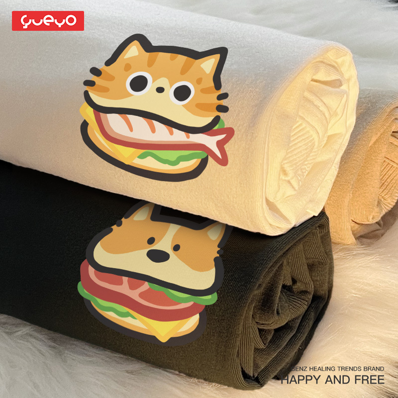 Yueyou Hamburg Cat and Dog Fun Food Short-Sleeve Pure Cotton Trendy Cartoon ins Japanese Style Couple T-Shirt Loose Fit Yueyou Hamburg Cat and Dog Fun Food Short-Sleeve Pure Cotton Trendy Cartoon ins Japanese Style Couple T-Shirt Loose Fit