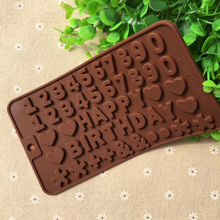 Trang trí sô cô la 48 chữ số lá chúc mừng sinh nhật silicone khuôn fondant dụng cụ làm bánh - Tự làm khuôn nướng khuon banh bao