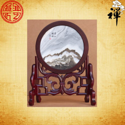 Natural marble painting <Qingshan Yanyu> landscape painting seat screen home office screen ornaments table screen special price
