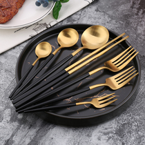Portuguese 304 matt spoon Household steak knife and fork Dessert fork spoon Coffee spoon chopsticks black gold net red spoon