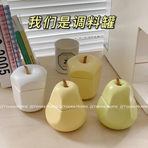 Yoona Home South Korea Ins Wind Apple Pears Kitchen Seasoned Bottle Ceramic Table Seasoned Jar Creative Wooden Spoon