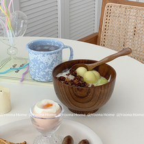 Yoona Korea Ins Original Color Natural Wood Lacquered Bowl Macko Bowl fruit salad Breakfast wood Bowl Retro minimalist Anti-scalding
