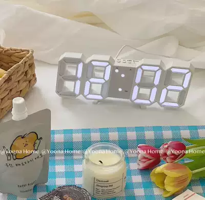 South Korea ins explosion 3DLED digital clock simple fashion LED electronic clock USB plug-in wall