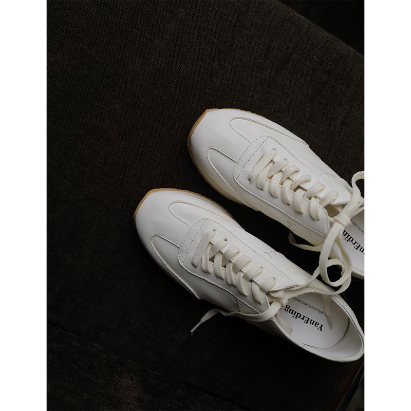 Yan Er Ding| "Alabella" Australian Lambskin Vintage White Sneakers, Elegant Sporty White Shoes Yan Er Ding| "Alabella" Australian Lambskin Vintage White Sneakers, Elegant Sporty White Shoes
