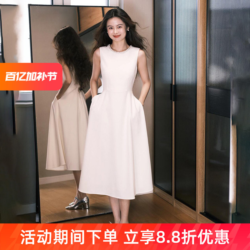 French Satin Light Wedding Dress, High-End Light Luxury Niche Bride Sleeveless Engagement Dress, Daily Registration Dress