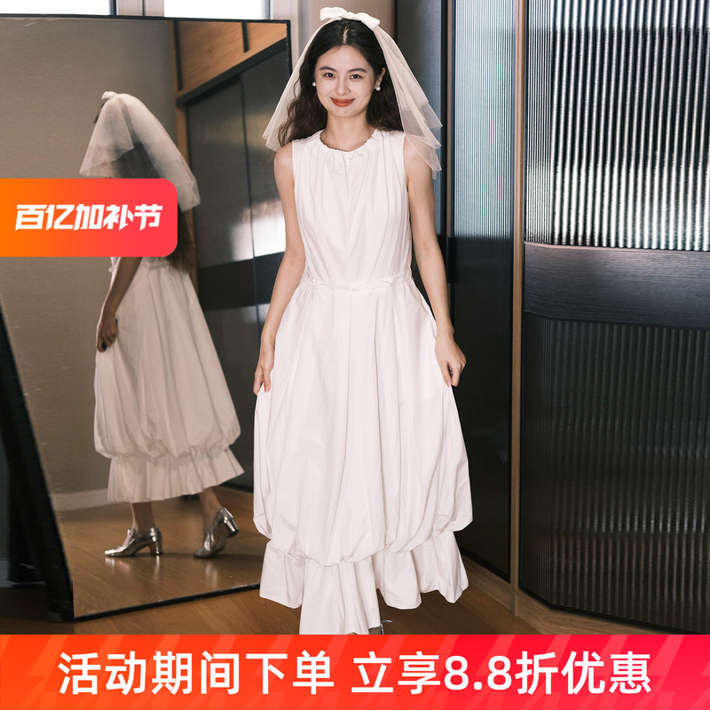 Wedding Registration Light Wedding Dress 2026 New Style Petite Bride White Engagement Casual Sleeveless Puff Dress for Women