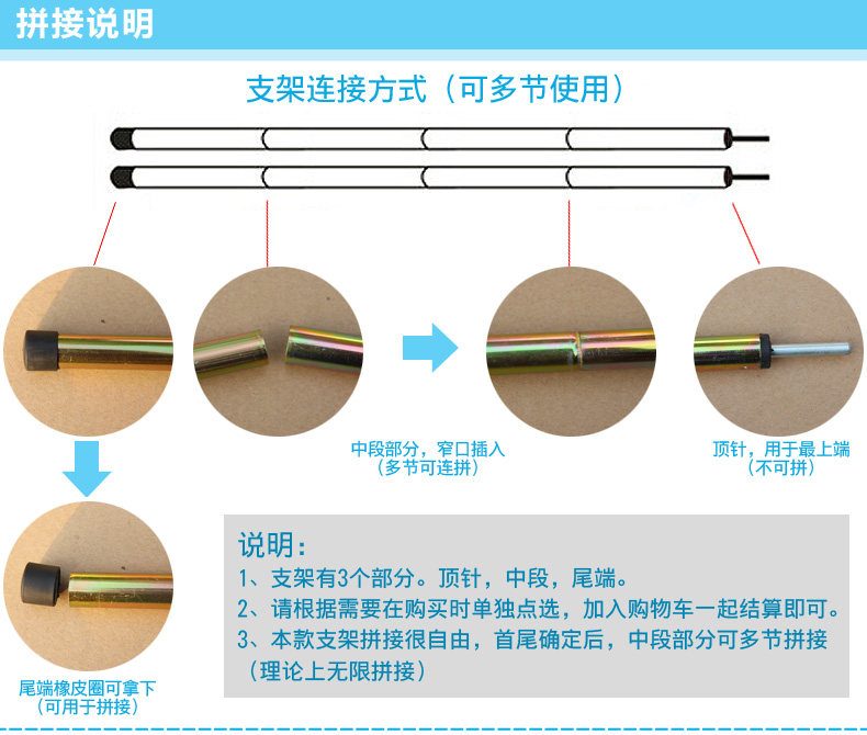 [Single section] Guangjie tent support pole tent support canopy support pole can be spliced steel pipe