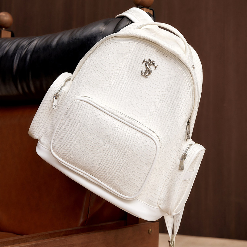 College Student Backpack Stk Smalltownkid White Snake Pattern Large Capacity Backpack Casual Travel Bag Trendy for Men and Women