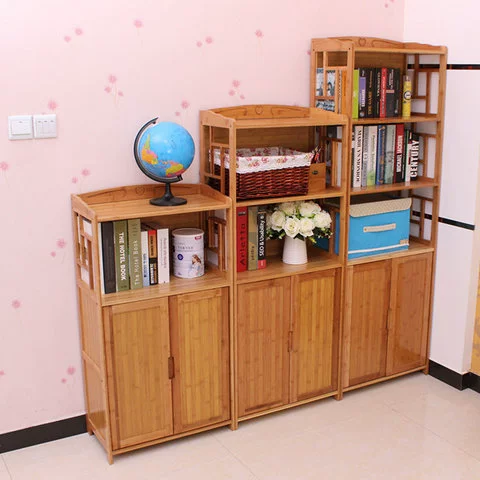 Bamboo tủ sách tủ sách với cửa tủ sách kệ tủ sách với ngăn kéo tủ khóa học linh hoạt vào lò vi sóng giá lò - Buồng tủ quần áo vải