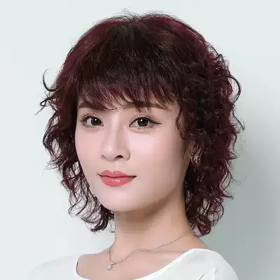 Middle-aged and elderly wigs female short hair real hair headgear temperament long curly hair send mother wig short curly hair realistic natural
