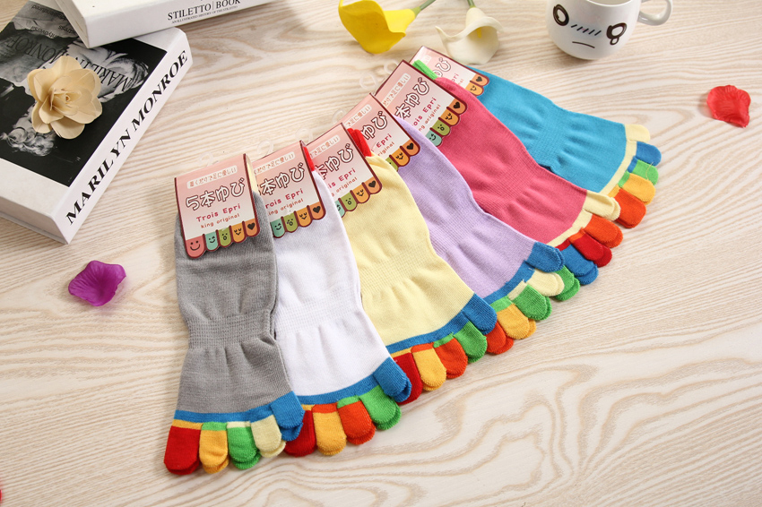 6 đôi hộp quà tặng, vớ năm ngón chân nữ, vớ ngón tay màu rắn dễ thương, cotton nữ, vớ chống ngón chân tất trẻ em 