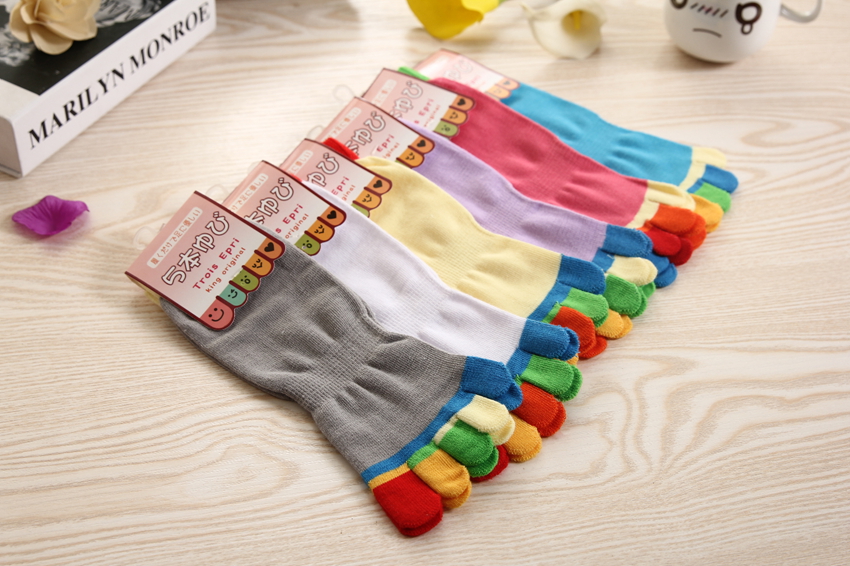 6 đôi hộp quà tặng, vớ năm ngón chân nữ, vớ ngón tay màu rắn dễ thương, cotton nữ, vớ chống ngón chân tất trẻ em 