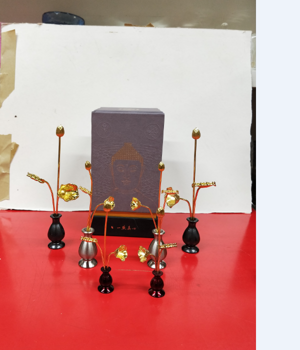 Japan's Tang style copper gilt (18k) small flower stand three-grade mini flower stand set (one pair)