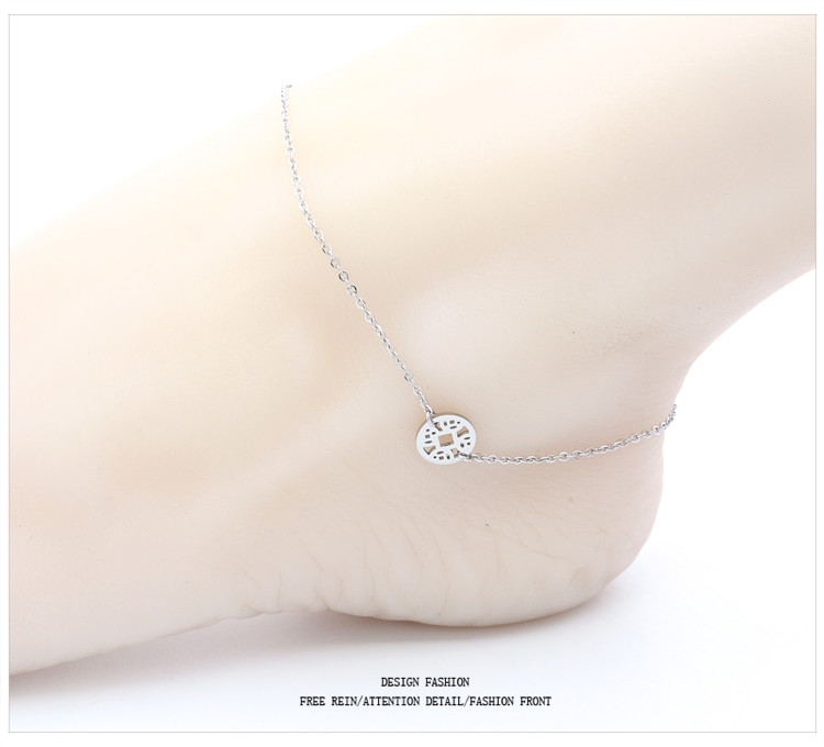 Phiên bản Hàn Quốc của 14K vàng hồng màu vàng vàng chân nữ chuyển đồng xu chuông đồng thời trang sức đơn giản không gây dị ứng quà tặng lắc chân nữ inox