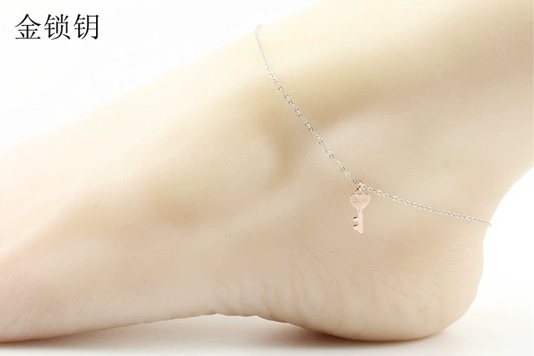 Phiên bản Hàn Quốc của Hàn Quốc màu vàng hồng lông vàng vòng chân nữ thời trang titan thép bạc trang sức không gây dị ứng không phai vòng chân nam