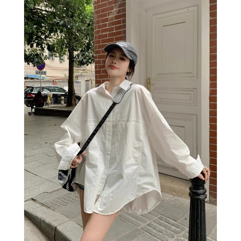 Plus-Size Women's White Double-Pocket Sun-Protective Long-Sleeve Shirt Jacket for Spring and Autumn, Suitable for Chubby Women, Workwear, Conceals Body Shape, Slimming Effect Plus-Size Women's White Double-Pocket Sun-Protective Long-Sleeve Shirt Jacket for Spring and Autumn, Suitable for Chubby Women, Workwear, Conceals Body Shape, Slimming Effect