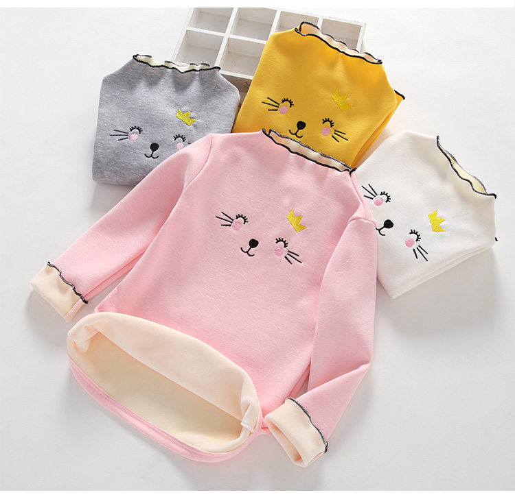 Áo bé gái cộng với áo nhung dày mùa thu đông bé bé áo thun cotton dài tay cổ cao mùa đông trẻ em áo ấm áo phông cộc tay bé gái