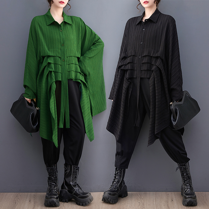 Discount Spring and Summer New Style Loose and Fashionable Design Oversized Irregular Batwing Shirt Casual Shirt Polo Collar Discount Spring and Summer New Style Loose and Fashionable Design Oversized Irregular Batwing Shirt Casual Shirt Polo Collar