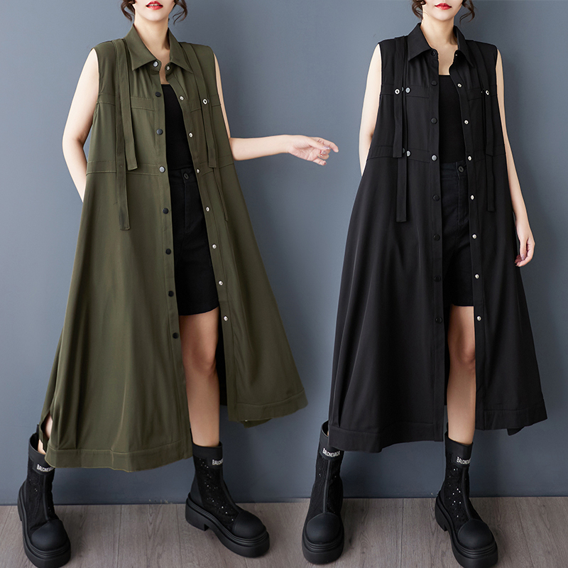 New Spring and Summer Export Fashion Sleeveless Vest Shirt Dress, Stylish and Versatile Mid-Length Thin Coat Long Dress