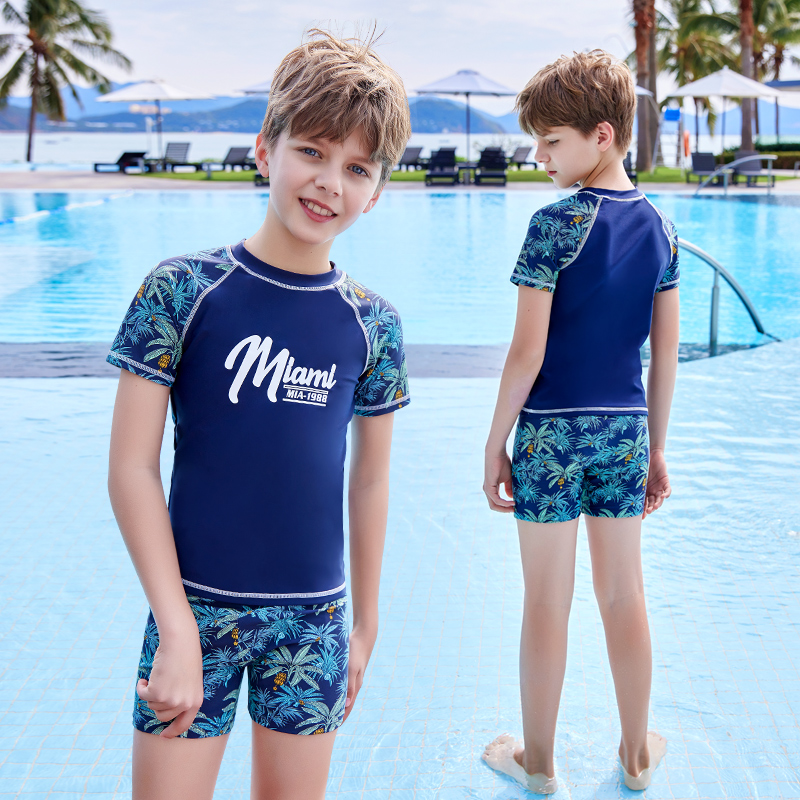 Children's swimsuit boy swimming trunks small and large children's large size Swimming swimsuit split boy swimsuit suit short sleeve sunscreen
