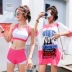 Áo tắm nữ thể thao áo ba lỗ nữ bikini 2018 mới in lưới màu đỏ áo tắm quần lót ngực Bộ đồ bơi hai mảnh