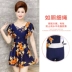 Youyou trung niên áo tắm nữ bảo thủ một mảnh kiểu váy che bụng nóng mùa xuân trung niên mẹ áo tắm đồ bơi kích thước lớn - Bộ đồ bơi One Piece