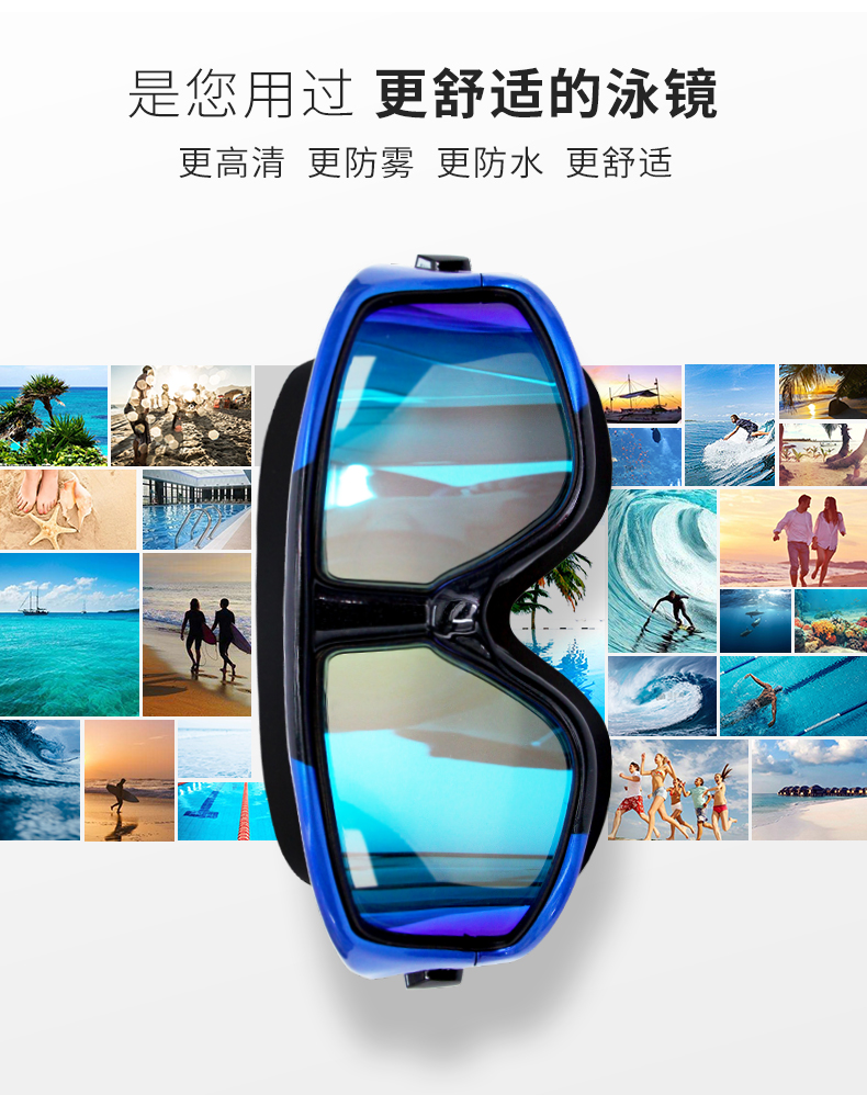 佑游 炫彩大框 高清防雾泳镜 200-600度近视可选 图5