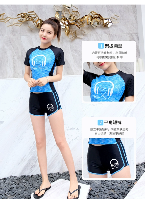 Áo tắm nữ bảo thủ suối nước nóng mảnh mai che bụng gợi cảm Hàn Quốc boxer thể thao ngắn tay áo tắm sinh viên