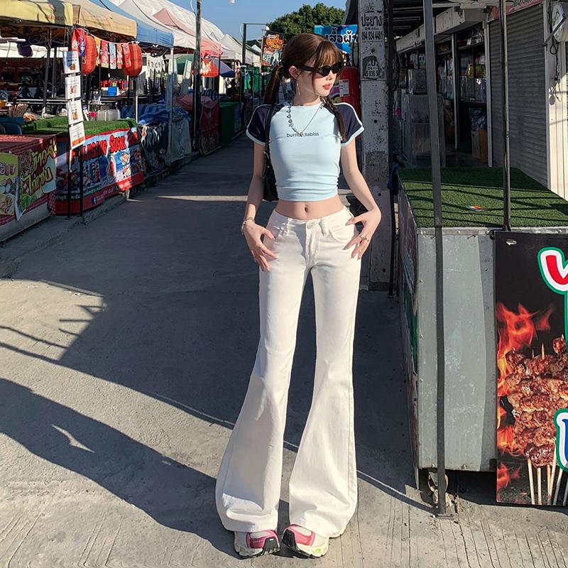 Aig Spicy Girl White Low-Waisted Flared Jeans for Women, Spring and Summer, Non-Tight on the Legs, Slimming, Casual Bootcut Pants, Trendy