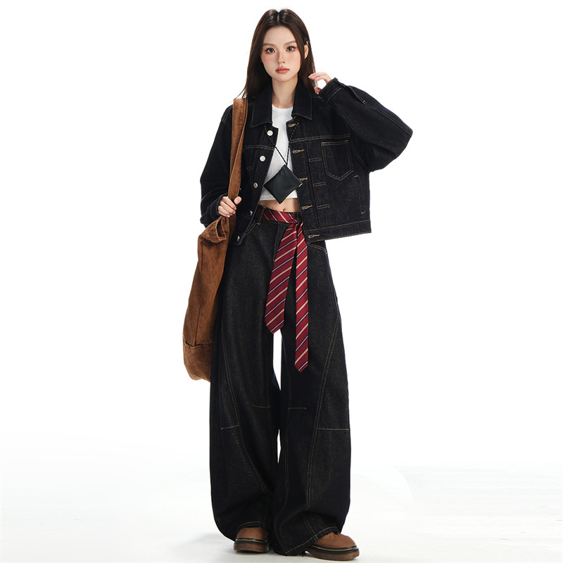 Aig Denim Original Color Wide-Leg Jeans for Women, New Spring/Summer Style, Lazy and Relaxed Feel, Versatile Scimitar-Style Floor-Length Pants, Trendy