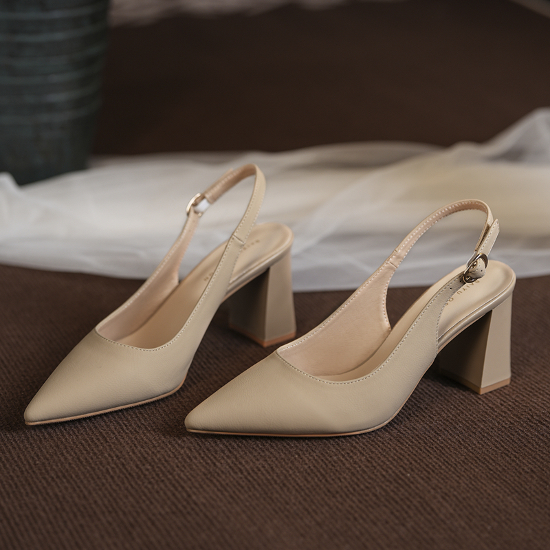 French Minimalist High-End Pointed-Toe Shoes 2025 Spring/Summer New Fairy Style Chunky High-Heeled Closed-Toe Sandals to Match Skirts