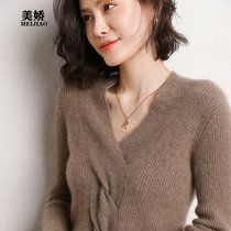 Cashmere sweater womens 100% pure cashmere sweater V-neck cross-neck cross-neck slim knit leggings autumn and winter new thickened