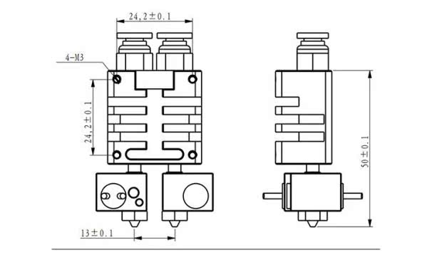 Phụ kiện máy in E3D đầu phun hai màu đầu phun nhiều màu DIY đầu in hai màu