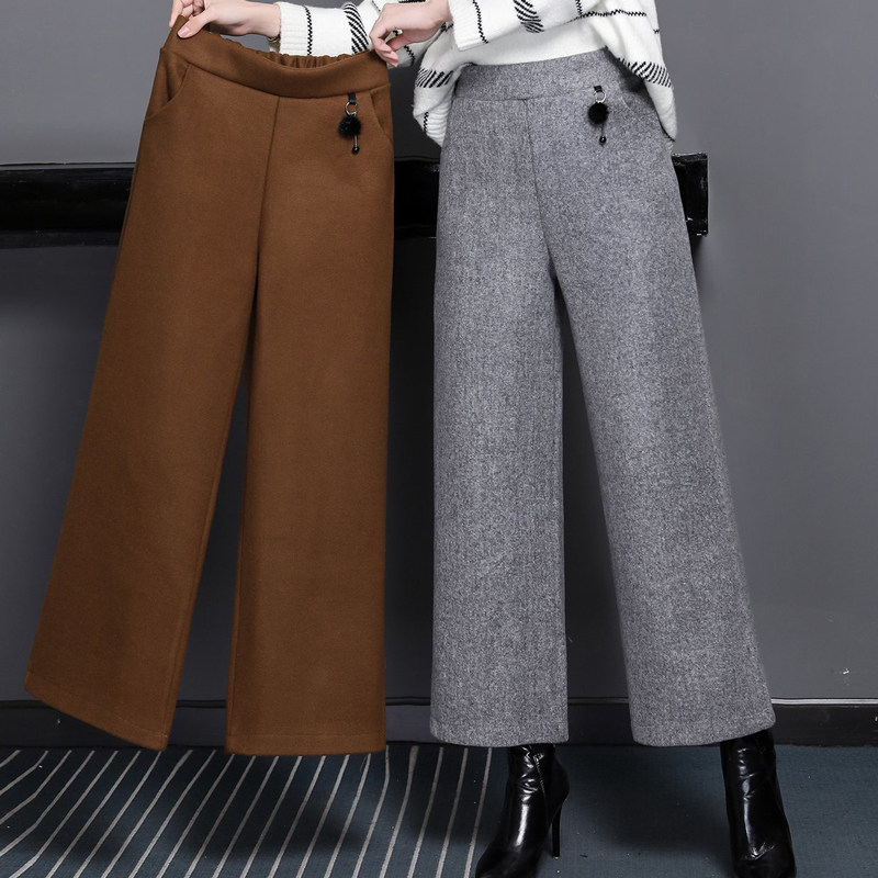 Wide leg gross underpants female autumn winter 2021 new high waist loose with slim thickened thickened 100 lap long pants straight tube pants