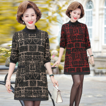 2020 middle-aged and elderly womens fashion base shirt plus velvet long mommy dress high neck dress with large loose womens clothing