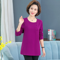 2021 spring long sleeve top mom dress solid color size loose base shirt T-shirt middle-aged and elderly womens round neck