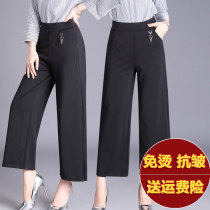 Middle-aged mother spring and autumn nine-point pants single pants middle-aged and elderly wide-legged pants women loose high-waist wide-legged pants mother-in-law large size autumn