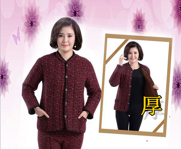 Áo khoác mùa đông cho phụ nữ trung niên và người già 60-70-80 Bộ đồ cotton ông già cỡ lớn cộng với áo khoác nhung áo khoác cho phụ nữ 40 tuổi